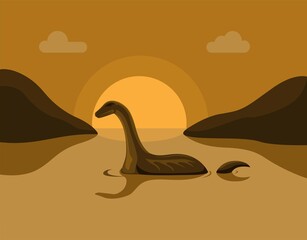 Lochness monster sillhouette in lake, urban legend story scene illustration vector © Simply Amazing