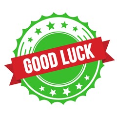 GOOD LUCK text on red green ribbon stamp.