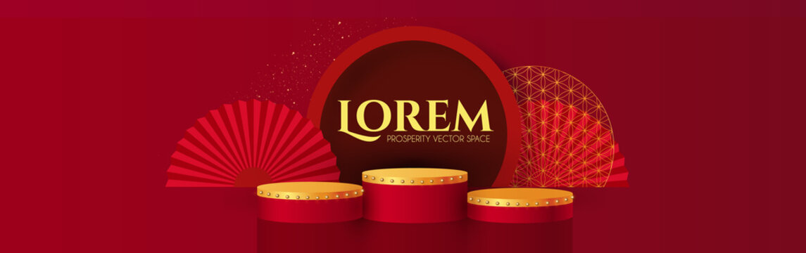 3D podium. Round stage with chinese traditional elements. Asian promotion design pemplate. Chinese new year