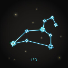 Obraz na płótnie Canvas Neon Leo zodiac sign on dark background