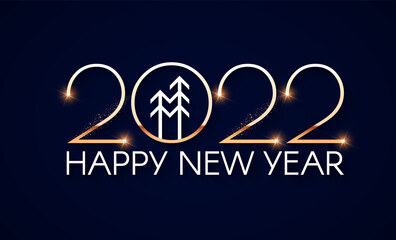 Happy new 2022 year Elegant gold text with light. Minimalistic text template
