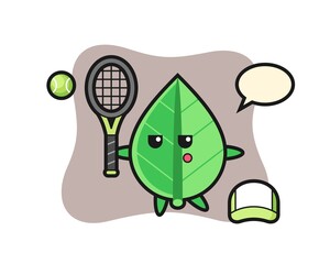 Cartoon character of leaf as a tennis player