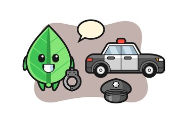 Cartoon mascot of leaf as a police