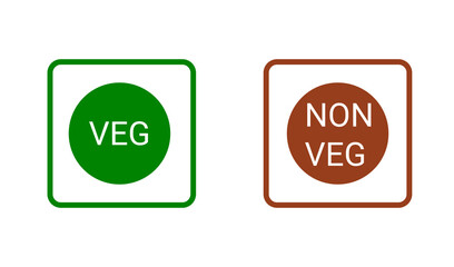 Veg, non-veg - Vegetarian and non-vegetarian marks in India, Sri Lanka, Pakistan. Green sign for packaged food and toothpaste products. Food icon symbol