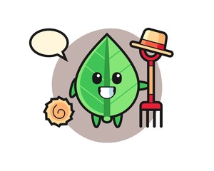 Mascot character of leaf as a farmer