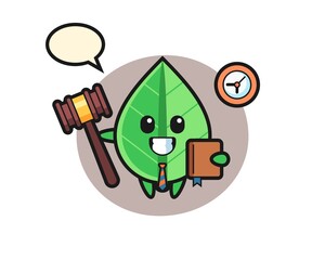 Mascot cartoon of leaf as a judge