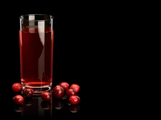 Fototapete Saft Glass filled with cranberry berry juice and scattering of berries of cranberry  © deisin
