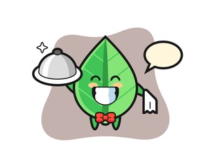 Character mascot of leaf as a waiters