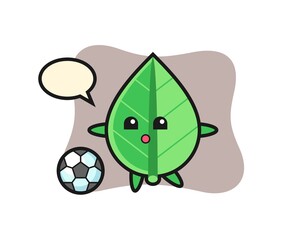 Illustration of leaf cartoon is playing soccer
