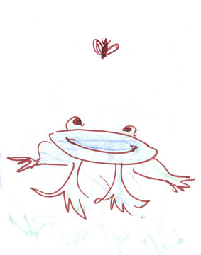 children's drawing of a frog with a fly in the air