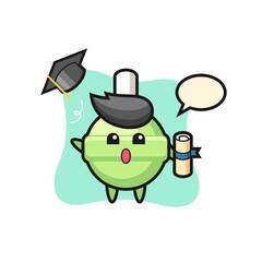 Illustration of lollipop cartoon throwing the hat at graduation