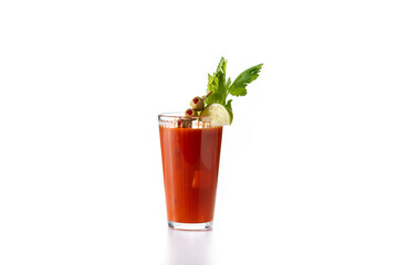 Bloody Mary cocktail in glass isolated on white background