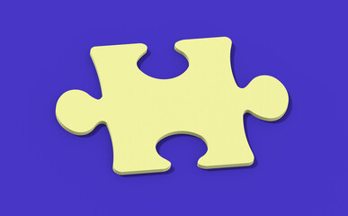 3d rendering. 3D image. yellow puzzle element on blue background
