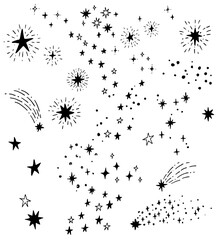 手描き　シンプルでお洒落な星屑の装飾イラスト　流れ星　星空