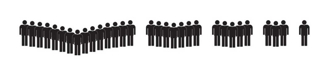 People icon. Group of male person. Silhouette of crowd. Pictogram staff for business symbol. Graphic team of humans in work. Simple leadership in office with leader. Social background. Vector