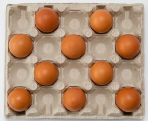 Ten eggs staggered among themselves. Egg container. Distance between eggs