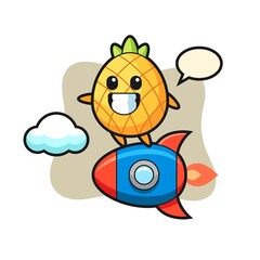 pineapple mascot character riding a rocket