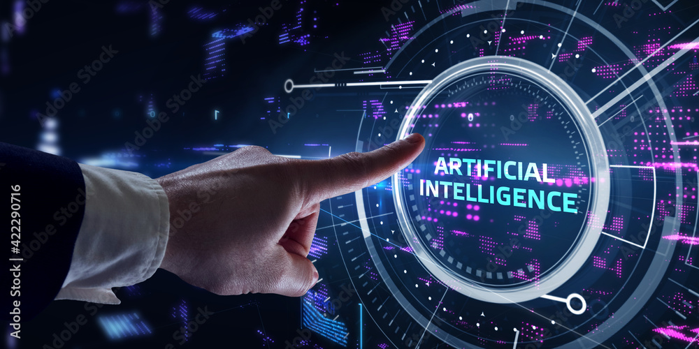 Wall mural artificial intelligence (ai), machine learning and modern computer technologies concepts. business, 