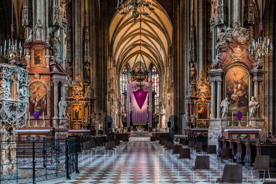 Vienna, Austria: Interior Of The Stephansdom Cathedral With Lenten Veil By Erwin Wurm  