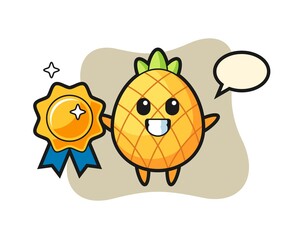 Fototapeta premium pineapple mascot illustration holding a golden badge