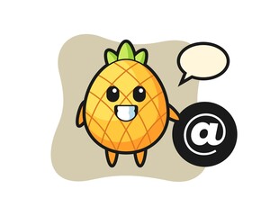 Cartoon Illustration of pineapple standing beside the At symbol