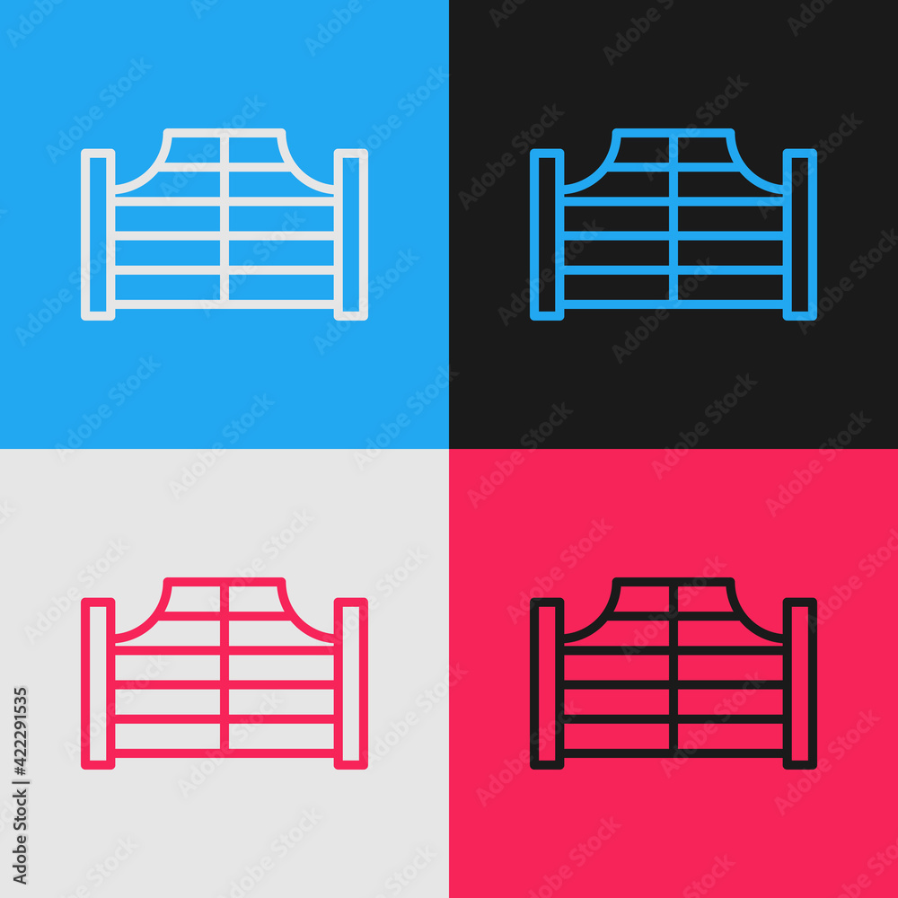 Sticker pop art line old western swinging saloon door icon isolated on color background. vector