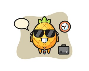 Cartoon mascot of pineapple as a businessman