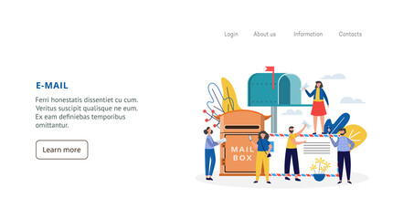 E-mail website banner concept with people characters flat vector illustration.