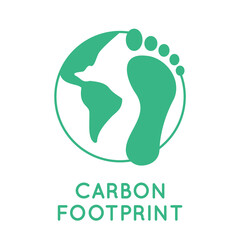 Carbon footprint with a globe. Human impact on Earth. Green footprints with world map. Step on a planet. Toxic gases pollution. Environmental damage. Zero emission goal. Vector illustration, clip art.