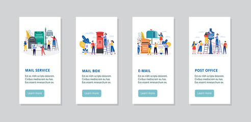 Fototapeta na wymiar Mail service banners for mobile app with people, flat vector illustration.
