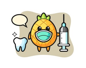 Mascot character of pineapple as a dentist