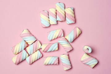 Marshmallows or chewy candy in various colors. This candy is very liked by young children to the elderly. pastel color desserts, sweet treats. Suitable as a snack to accompany your spare time.