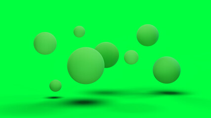 3d rendering of abstract flat composition. Group of green spheres on the green background.