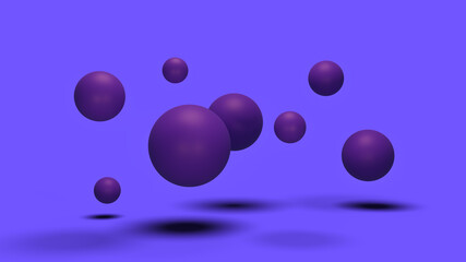 3d rendering of abstract flat composition. Group of purple spheres on the blue background.