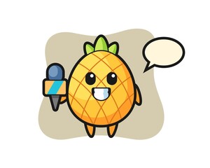 Character mascot of pineapple as a news reporter