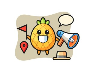 Character cartoon of pineapple as a tour guide