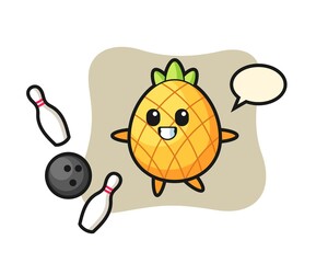 Character cartoon of pineapple is playing bowling