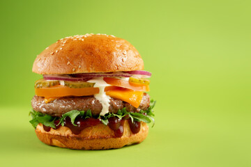 Hamburger on a green background