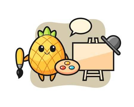 Illustration of pineapple mascot as a painter