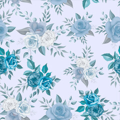 Fototapeta na wymiar Beautiful blue flower seamless pattern