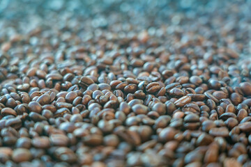 Coffee beans close up with smoke