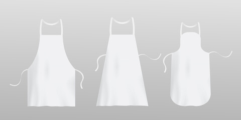 Template of white blank chef aprons, realistic vector illustration isolated.