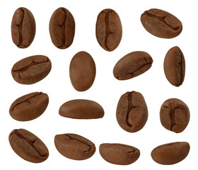 Set of roasted coffee beans in different angles