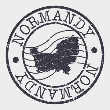 Normandy, France Map Postmark. Silhouette Postal Passport. Stamp Round Vector Icon. Vintage Postage Design.