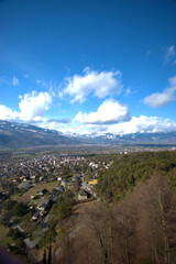 Fototapeta na wymiar View over the rhine valley in Vaduz in Liechtenstein 17.2.2021