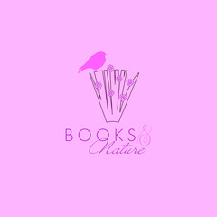 Books with flowers on a shelf 