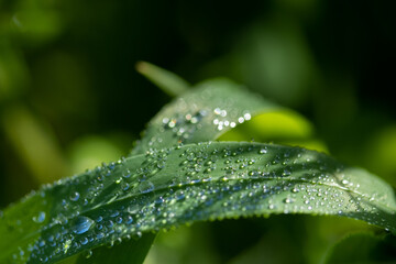Water drops on green wild grass