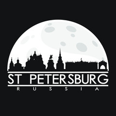 Fototapeta premium St Petersburg Russia Full Moon Night Skyline Silhouette Design City Vector Art Background Illustration.