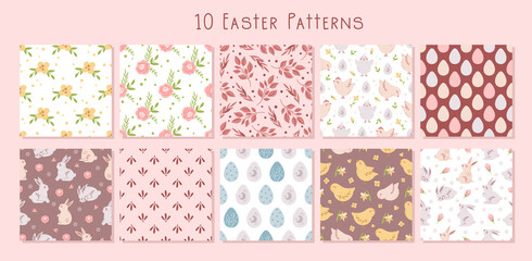 Easter pastel boho kids seamless pattern or digital paper bundle