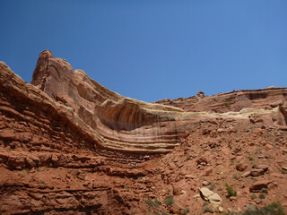 Scenic view of the red rock sandstone formations at Arches National Park in Utah